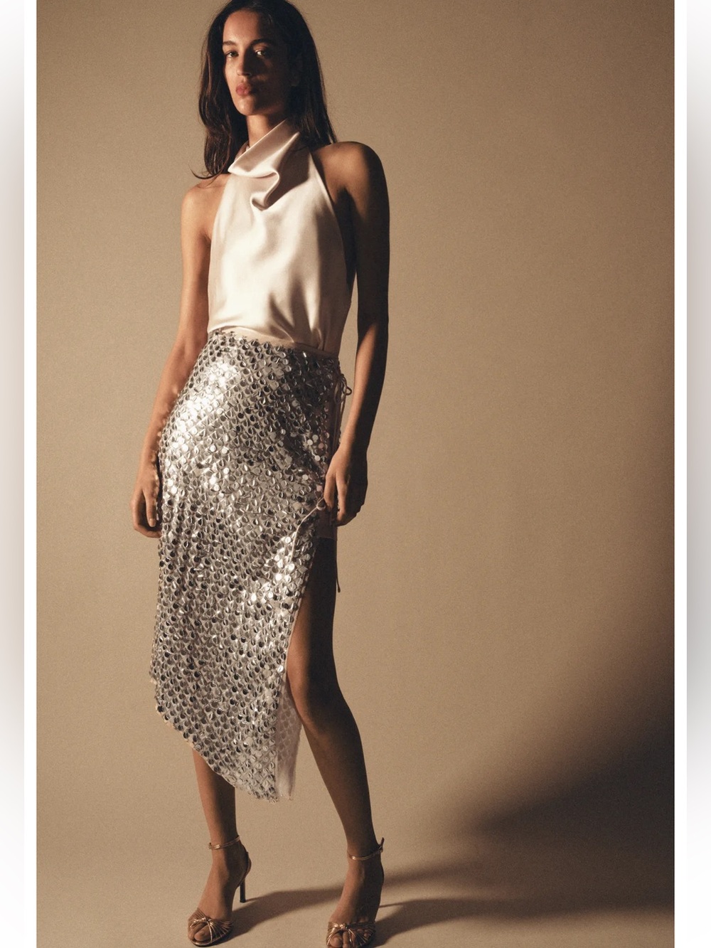 Zara Asymmetric Sequin Midi Skirt - Picture 1 of 6